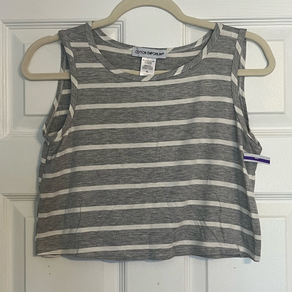 NWT Cotton Emporium Gray & White Striped Sleeveless Crop Tank